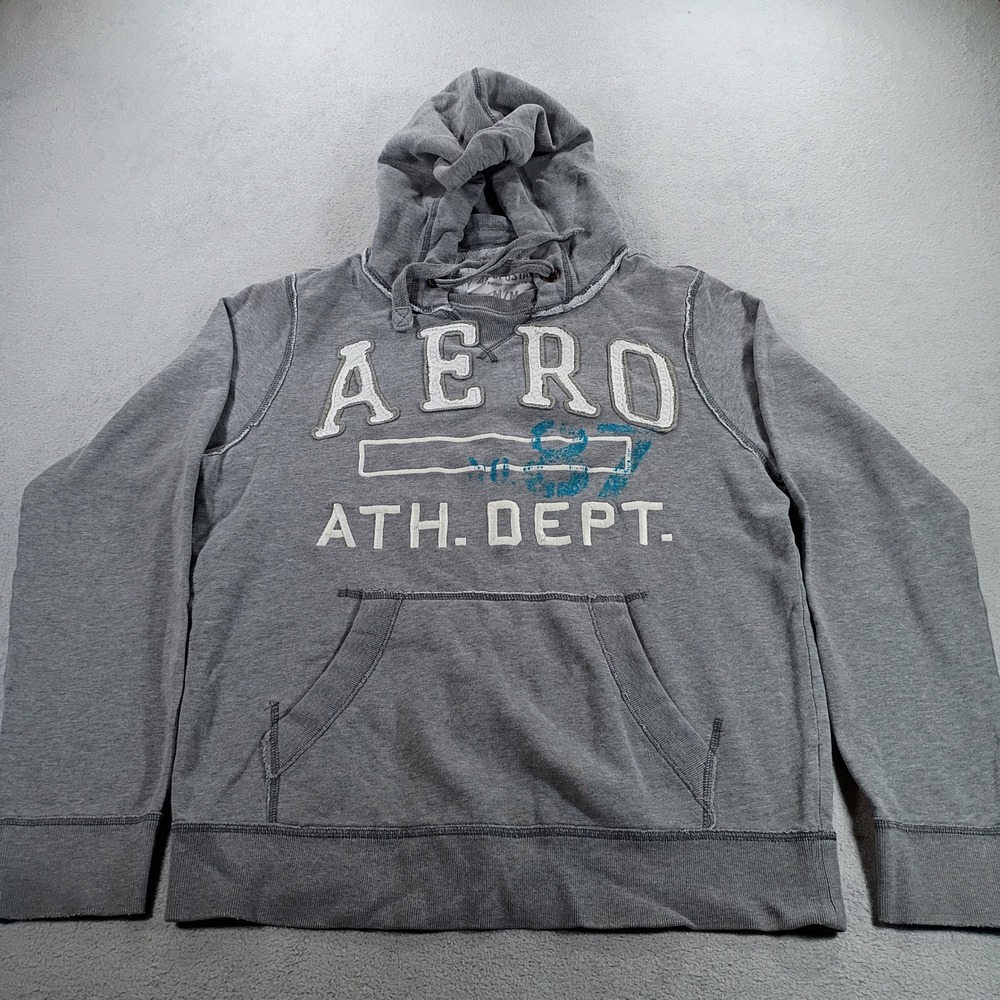 Aeropostale Mens Hoodie AERO Ath Dept Grey Medium Distressed Graphic